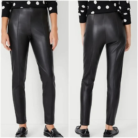 Ann Taylor, The Seamed Side Zip Black Faux Leather Legging Pants, Size Large - Picture 1 of 10